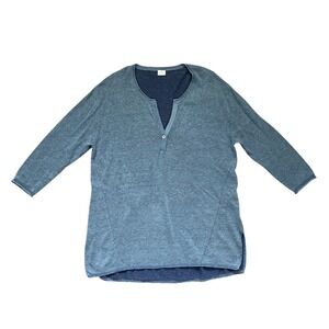 Poetry Blue Linen Cotton Blend Henley Sweater 3/4 Sleeve Lagenlook US 8 coastal